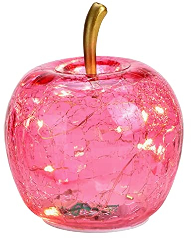 Wurm Dekoleuchte Apfel (XS) Glas, rosa, Apfel Lampe mit LED Lichterkette, Dekolampe, Tischleuchte, Apfellampe