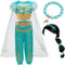 IWFREE Prinzessin Jasmin Mädchen Kostüm mit Perücke Armbänder für Kinder Cosplay Halloween Karneval Prinzessin Geburtstag Party Verkleidung Aladdin Tanzen Oberteil und Hose im Set 3-9 Jahre