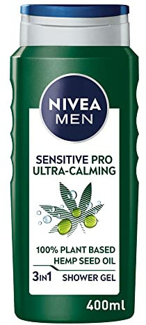NIVEA MEN Sensitive Pro Hemp Shower Gel (400ml), Alcohol-Free Sensitive Skin Men's Shower Gel, Gentle Body Wash For Men with Plant-Based Hemp Seed Oil and Vitamin E