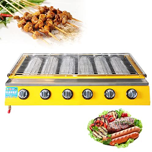 Barbacoa de Gas de Acero Inoxidable con 6 Quemadores, Parrilla de Gas Portátil, Barbacoa de Gas al Aire Libre, para Exteriores, Picnic, Asador de Gas Sin Humo, Armario para Barbacoa,Amarillo