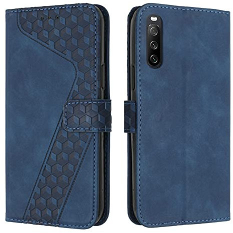 OKZone Kompatibel mit Sony Xperia 10 IV Hülle, PU Leder Handyhülle Tasche Wallet Schutzhülle Sony Xperia 10 IV, Flip Cover Klappbar Brieftasche Etui mit Magnet Kartenfach TPU Lederhülle (Blau)