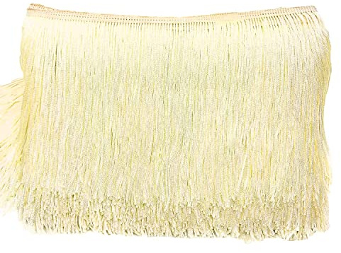 10cm x 10m Fransenborte Fransenbordüre Fransenband Dekoband Tanzfransen Schnittfranse Seide Quaste Fransen-Borten Bänder zum Nähen,DIY Basteln,Kleidung Dessous Kostüme Vorhänge Dekoration,Beige
