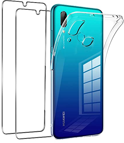 Vauki Cover per Huawei P smart 2019 con 2 Pezzi Vetro Temperato,Custodia Ultra Trasparente Silicone Morbido TPU e Pellicola Protettiva,Antiurto Sottile Cellulare Case per Huawei P smart 2019 6.21