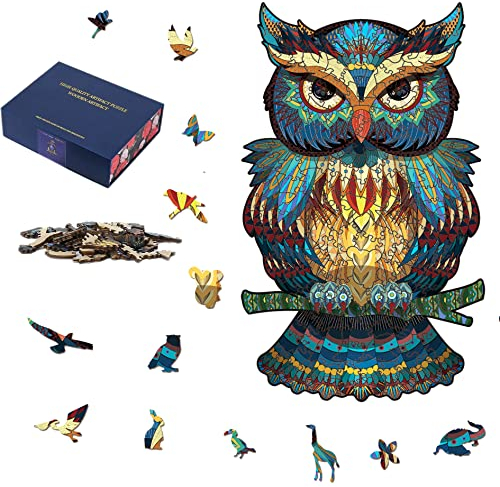 Cacilie Holzpuzzles für Erwachsene und Kinder,Einzigartige Tierförmige Holz-Puzzle,Schöne Geschenkverpackung,Puzzle aus Tierteilen (20.8 * 30.0cm-200 Stück) (Eule)