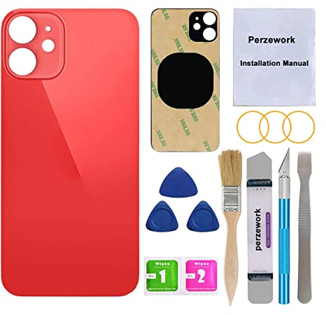 Perzework Sostituzione posteriore posteriore OEM per iPhone 12 Mini 5.4 pollici (rosso) con kit di riparazione
