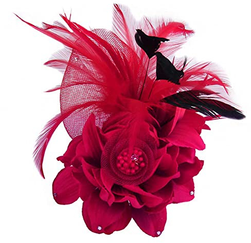 Broche Plume Vintage,MoreChioce Broches de Fleurs Fantaisie Broches pour Femmes Accessoires Vestimentaires Style Élégant Comme Cadeau pour Femme,Rouge