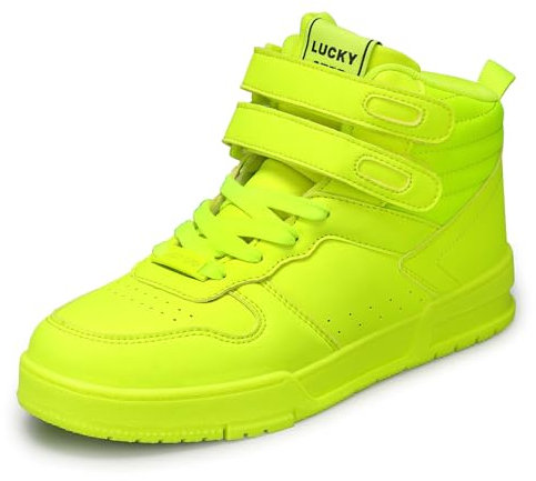 LUCKY STEP Baskets Mode Femme Bottes de Basket pour Marcher avec Plateforme à Fermeture Auto-agrippante Baskets Casual en Similicuir (Vert Citron, 9US-40EU-7UK)