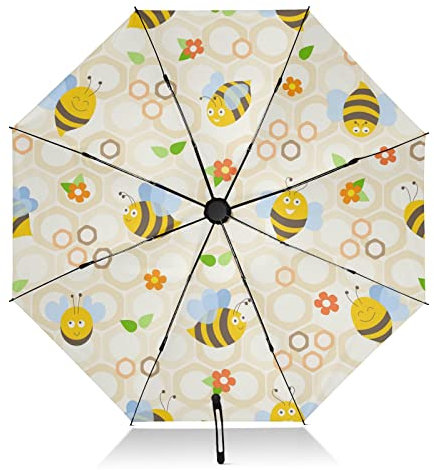 linqin Winddichter Reise-Regenschirm, Biene, umgekehrt, kompakter Regenschirm für Sonne, Regen, faltbar, 8 Rippen, großer UV-Regenschirm, automatisch, für Damen und Herren