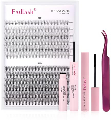 Wimpern Extensions Set DIY Wimpern Extensions Kit Wimpern Cluster Super Halt Bindung und Dichtung, Wimpern Entferner Remover Wimpernpinzette Wimpern Einzeln für Anfänger(10D+20D-0.07C, 8-16mm, Kit)