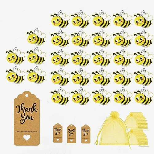 Norhogo 30 Set Ape Portachiavi con Sacchetto e Carta Kraft Etichette | 30 Ape Portachiavi + 30 Sacchetto in Organza + 30 Carta Kraft Etichette, per feste di compleanno, Bomboniere Natale