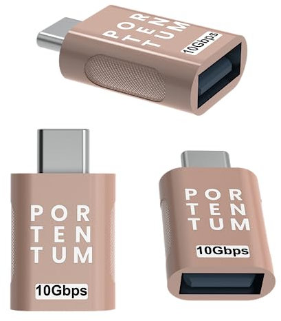 PORTENTUM Adaptateur USB C vers USB 3.0 (3.1) Vitesse 10Gb OTG Corps Premium Zinc avec Haute Résistance à la Chaleur - Adaptateur USB vers Type c de Seulement 5 Grammes