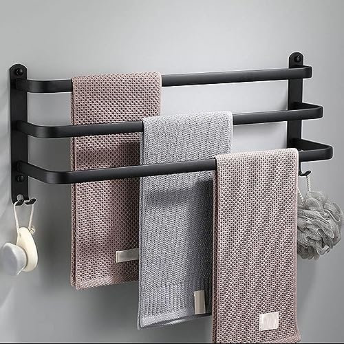 nvdsivee Porte-Serviettes Mural Barres Porte-Serviettes Multicouche avec Crochets Espace Aluminium Porte Serviette pour Salle de Bain, Cuisine d'hôtel, Style Contemporain (30 cm, Noir, 3 Couches)