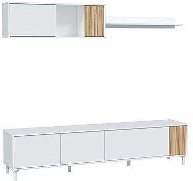 Habitdesign Muebles De Salón Ethna Blanco Artik Y Natur Estilo Moderno para Comedor 200x40Cm
