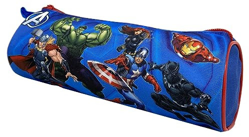 CARTOON Tombolino Federmäppchen, rund, Schule, Schreibwaren, Organizer, Stiftehalter, Buntstifte, blau, 22 x 8 x 8 cm, Avengers (2)