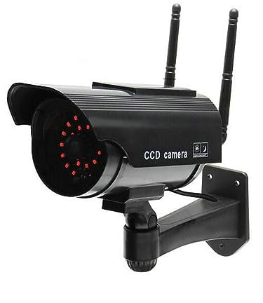 BW Fausse caméra factice à énergie solaire pour l'extérieur Simulation intérieure Bullet lumière LED moniteur de sécurité étanche Faux CCTV Surveillance – Noir