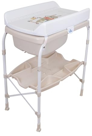 Toral Bañera Cambiador Bebe Mueble con Patas - Bañera Bebe Con Bandeja Separadora y Ruedas con Freno - Cambiador con Medidor de Altura