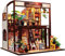 deAO Puppenhaus Miniatur mit Möbeln, Miniatur Haus Selber Bauen Holz, Bastelset Miniatur Zimmer, DIY Miniature House Kit, Maßstab 1:24 (Coffee House mit Staubdichte Abdeckung)