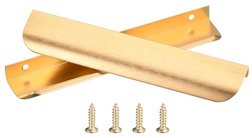 QUARKZMAN 10Pcs Möbelgriffe Profilgriff Versteckte Schrankgriffe 160mm Bohrabstand Alu Fingerkanten-Zuggriffe Schubladengriffe Küchengriffe für Kleiderschrank Tür Schubladen, Gold