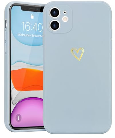 Wirvyuer for iPhone 11 Phone Case with Cute Heart Pattern Soft Shockproof Protective Silicone Case for Women Girls, Light Blue