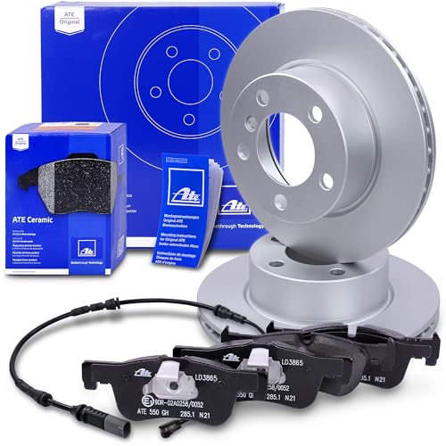 ATE Bremsenset Vorderachse inkl. Bremsscheiben vorne Ø 284 mm belüftet und Ceramic Bremsbeläge vorne + Verschleißkontakt Kompatibel mit BMW 1er, 2er