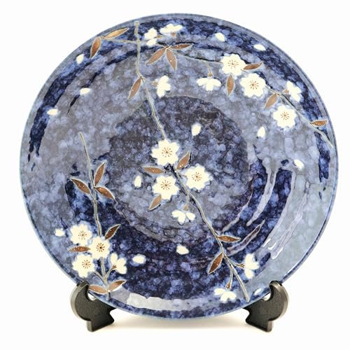 Piatto piano giapponese, diametro 23 cm, in porcellana, motivo fiori di ciliegio, lavabile in lavastoviglie e adatto al microonde, piatti da dessert, piatti per pasta, insalata