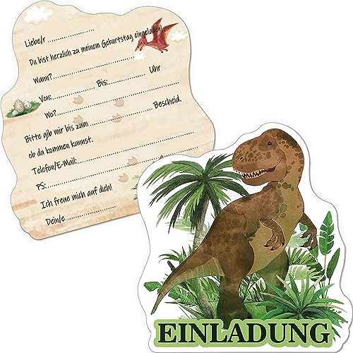 Tixlux 12 Einladungskarten zum Kindergeburtstag, 11 x 10 cm Dinosaurier Einladungskarten, Geburtstagseinladungen für Jungen und Mädchen, Geburtstagseinladungen Kinder Geburtstagsfeier Kinderparty