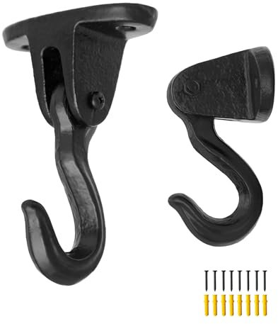 SMKOLIN 2 Pack Cast Iron Ceiling Hook,Industrial Coat Hook,Chandelier Hooks,Plant Pot Hanger