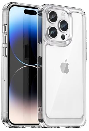 Jhxtech Phone Case for iPhone 14 Pro Case, Apple 14 Pro 6.1 Case Ultra Thin Premium Clear Hard PC Back + Soft TPU Bumper Silicone Shockproof Cover Cases for iPhone 14 Pro Crystal Clear