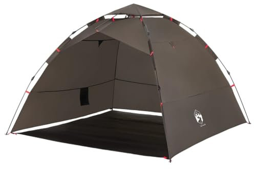 vidaXL Angelzelt 4 Personen, Karpfenzelt mit Quick-Release-System, Campingzelt mit offenem Eingang, Anglerzelt Zelt, Braun 190T Polyester