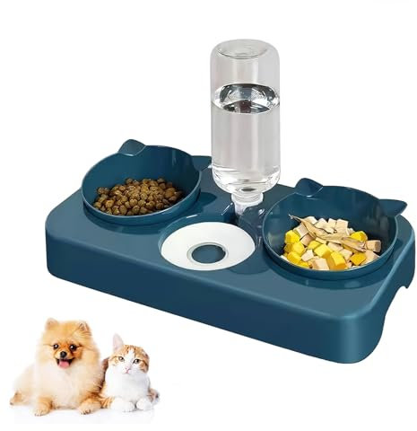 Kakbrt Ecuelle Chat,3 en 1 à Stockage d'eau Automatique Gamelles pour Chats,Anti-Dérapant Bols de Nourriture pour Animaux de Compagnie,Disponible pour Les Chats et Les Chiots (Bleu)