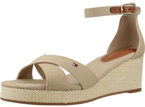 Tommy Hilfiger Women’s Flag Wedge Espadrilles with Ankle Straps, Beige (Horseradish), 7