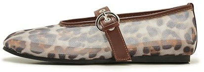 ATBELL Leopard Mesh Ballet Flat for Women Round Toe Low Heel Slip On Mary Jane Flat Comfortable Casual Ballerina Shoes, Leopard, 5 UK