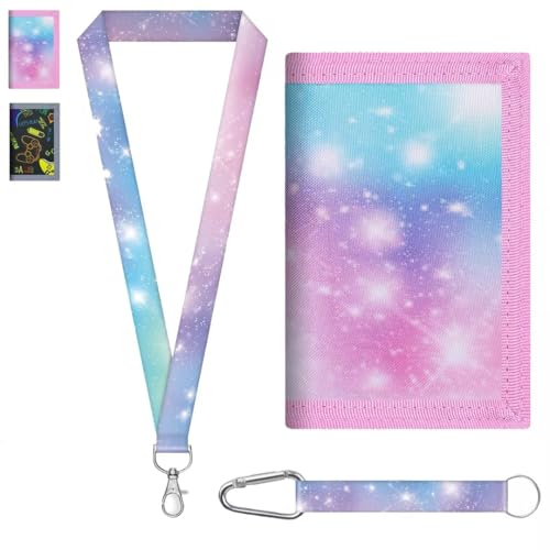 LUKIUP Kinder Geldbörse, Mini Portemonnaie, Brustbeutel Mädchen, Dreifach Gefaltete Geldbörse, mit Klettverschluss, Kordelband,Geldscheinfach und Münzfach Sichtfenster (Rosa)