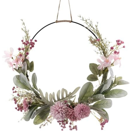 Door Wreath,Spring Summer Wreath For Front Door,Artificial Pink Flower Wreath For Easter Door Decorations Wall Wedding Farmhouse
