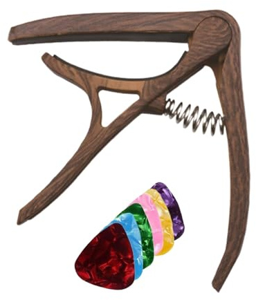 Capotasto per chitarra, multiuso, in nylon, per chitarra, set con plettri per ukulele