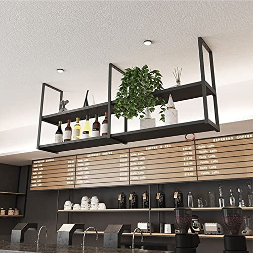 SFNIOKFG Deckenregal – an der Decke hängendes Weinregal, hängendes Küchenregal aus Eisen, multifunktionales Deckenregal, dekoratives Bar-Lagerregal, Farbe: Schwarz,