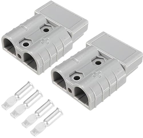 Yerleomit Anderson Stecker 50A Batterie Stecker Batterieanschluss, 2 Pack Anderson Stecker 50A 600V Stecker Batterieanschluss Quick Connect Akku Schnellanschluss für Auto Wohnmobil Wohnwagen Grau