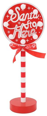 NOENNULL Light Up Santa Stop Here Sign, Outdoor Lighted Santa Stop Here Sign Decor Battery Operated Xmas LED Desk Lamp Warm Lighting for Indoor Holiday Party Fireplace Decoration
