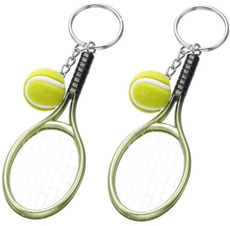 XURJUMI 2 Piezas Llavero de raqueta de tenis, Llavero de metal creativo Llavero de deporte Llavero de pelota de tenis, Regalos para amantes del deporte