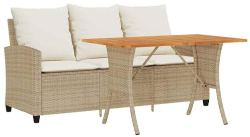 vidaXL Gartensofa 3-Sitzer mit Kissen & Tisch Beige Poly Rattan, Outdoor Sofa, Terrassensofa, 3-Sitzer Outdoor Sofa, Garten Sofa, 3-Sitzer Gartensofa