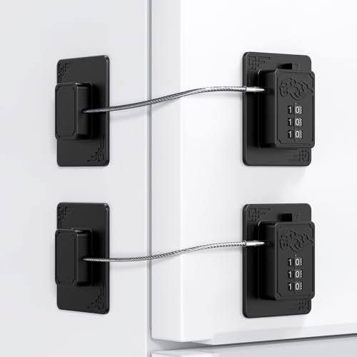 Ankilo Paquete de 2 candados para refrigerador con contraseña para niños, sin instalación, cerraduras de seguridad para armarios con adhesivo fuerte para puertas, archivadores, cajones, armarios,