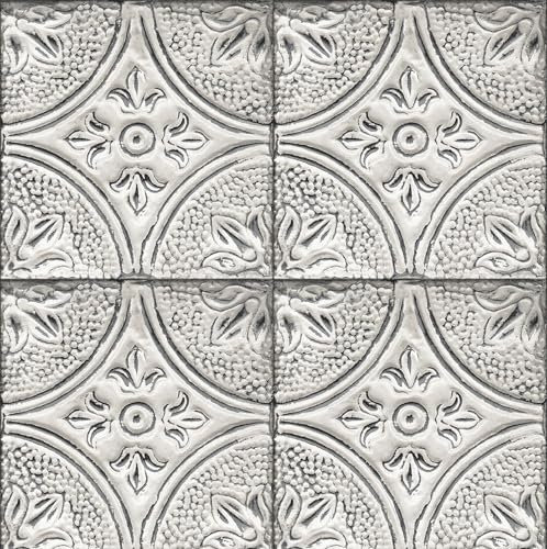 ReWallpaper Papier Peint Motif Carrelage Effet 3d Film Adhesif pour Meuble Cuisine Gris 44.5CMx3M Papier Peint Carreaux De Ciment Mosaique Stickers Porte Placard Vinyle Adhesif Decoratif Mural