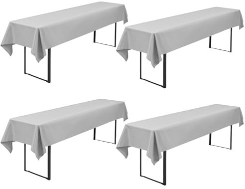 4-Pack Hellgrau Bier Tischdecke 110 x 260 cm Polyester Bier Tischdecke, Waschbare und Langlebige Tischdecke Tischdeckes für Garten Partys Geburtstagsfeier oder Grill (Hellgrau)