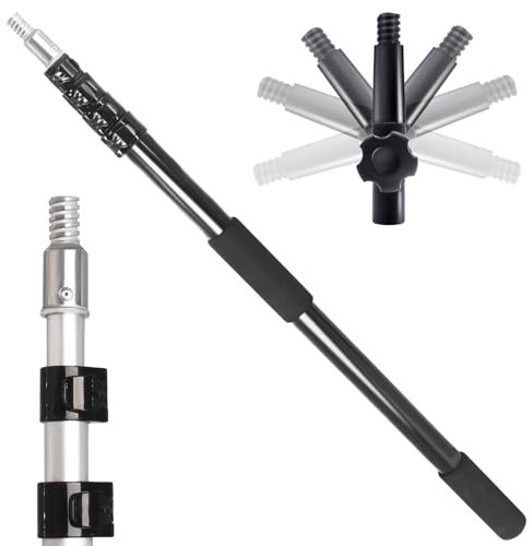 Gekufa Teleskopstange 3.6m, Ausziehbare Verlängerungsstange 0.9m-3.6m Mehrzweck-Teleskopstiel mit Universal Twist on Metallspitze, Leicht und Einstellbar Reach Telescopic Extension Pole (Schwarz)