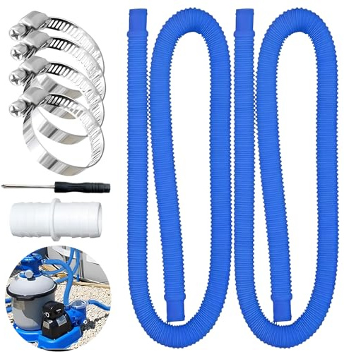 2 Stück Poolschlauch 32mm / 1,5 m für Poolpumpen, mit 4 Stück Sicherungsclip Und 1 Stück schlauchverbinder, Schwimmbadschlauch, hochwertiger Saugschlauch flexibe, Für Filterpumpe und Schwimmbad, Blau