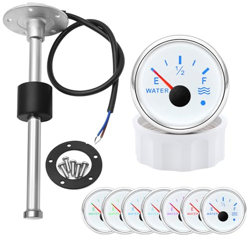 Jauge de niveau d'eau de 52 mm avec rétro-éclairage 7 couleurs 12 V 24 V avec capteur de niveau d'eau/carburant de 275 mm