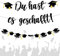 Glitzer 2025 Graduation Deko Girlande, Du hast es geschafft Banner, Girlande mit Absolventenhut-Motiv, Abschluss Deko Banner, für Abitur, Bachelor und Master Graduation Abschlussparty Dekoration