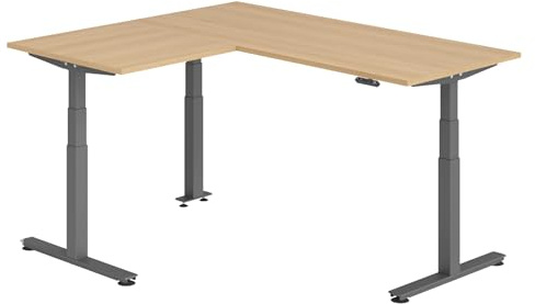 bümö Eckschreibtisch elektrisch höhenverstellbar L-Form: 180 x 160 cm in Eiche, Gestell Graphit - Stehschreibtisch mit Memory-Steuerung, elektrischer XXL Schreibtisch für die Ecke
