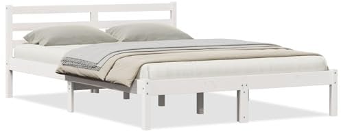 vidaXL Bettgestell mit Kopfteil Weiß 220 x 160 cm Massivholz Kiefer, Stylische Schlafzimmermöbel, modernes Bettgestell aus Kiefer, eleganter Kopfteil, minimalistisches Design für schickes Zimmerdekor