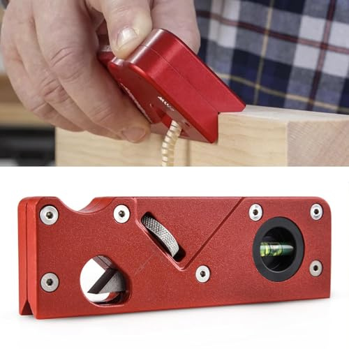 Cepillo de Madera Con Bisel de 45 Grados, Cepillo de Carpintería Con Profundidad Ajustable para Recortar Bordes, Manual Biselador de 45° Con Doble Nivel de Burbuja, para Carpinteros Y Ebanistas (Rojo)